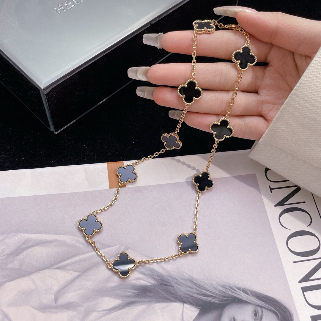 [Mystic Crown]CLOVER 10 MOTIFS ONYX NECKLACE