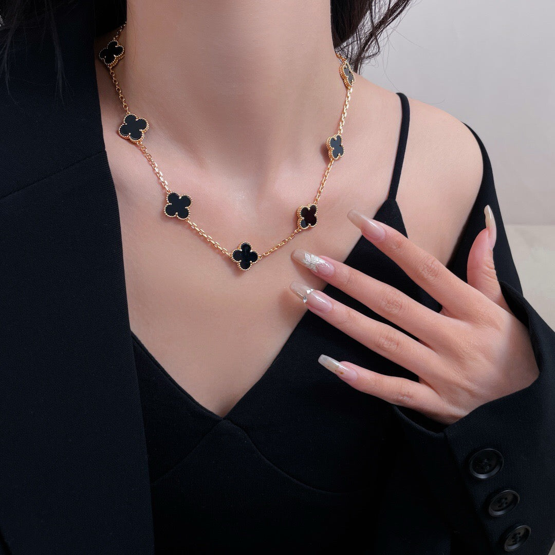 [Mystic Crown]CLOVER 10 MOTIFS ONYX NECKLACE