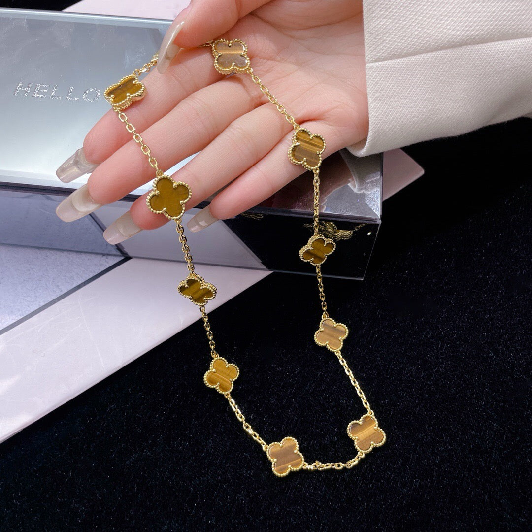 [Mystic Crown]CLOVER 10 MOTIFS TIGER EYE NECKLACE