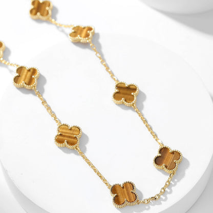 [Mystic Crown]CLOVER 10 MOTIFS TIGER EYE NECKLACE