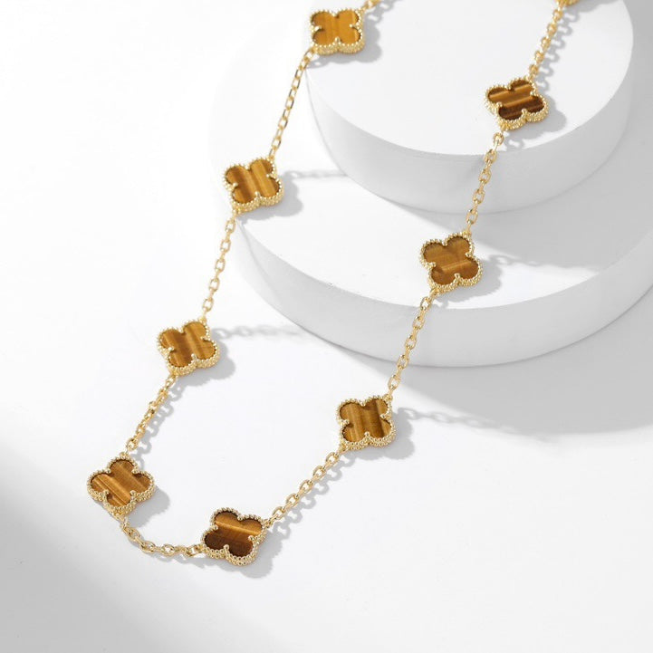 [Mystic Crown]CLOVER 10 MOTIFS TIGER EYE NECKLACE