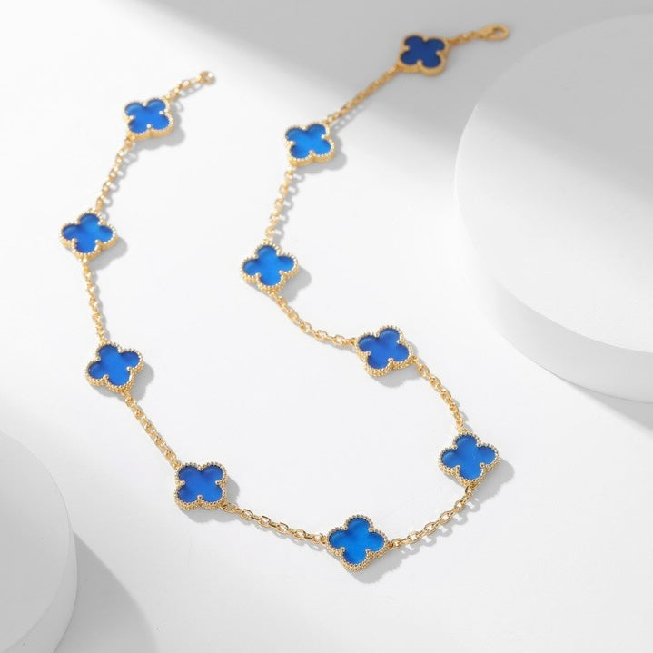 [Mystic Crown]CLOVER 10 MOTIFS BLUE AGATE NECKLACE