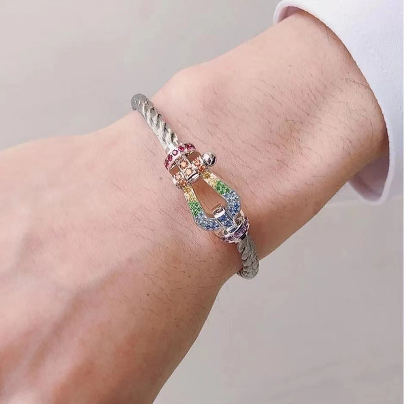 [Mystic Crown]FORC LARGE HORSESHOE  COLORED DIAMOND BRACELET SILVER