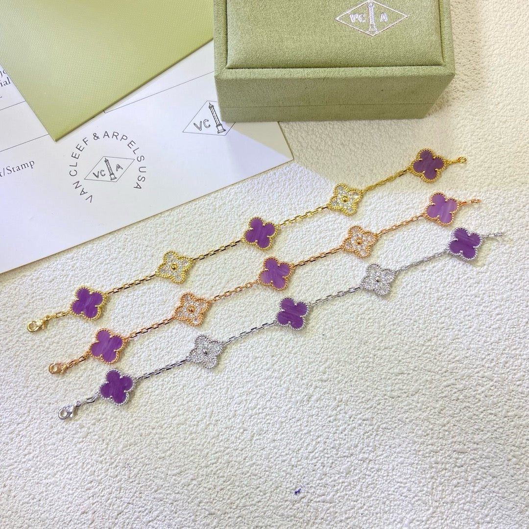 [Mystic Crown]CLOVER  5 MOTIFS  PURPLE VIOLET DIAMOND BRACELET-w