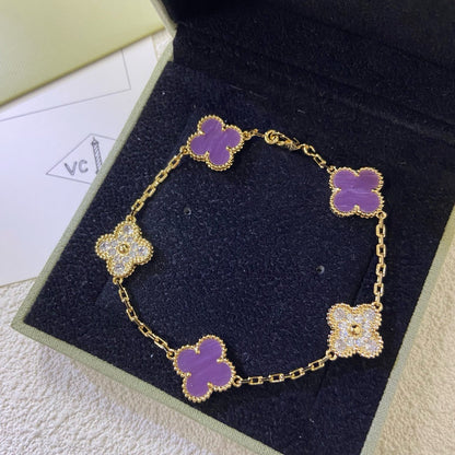 [Mystic Crown]CLOVER  5 MOTIFS  PURPLE VIOLET DIAMOND BRACELET-w