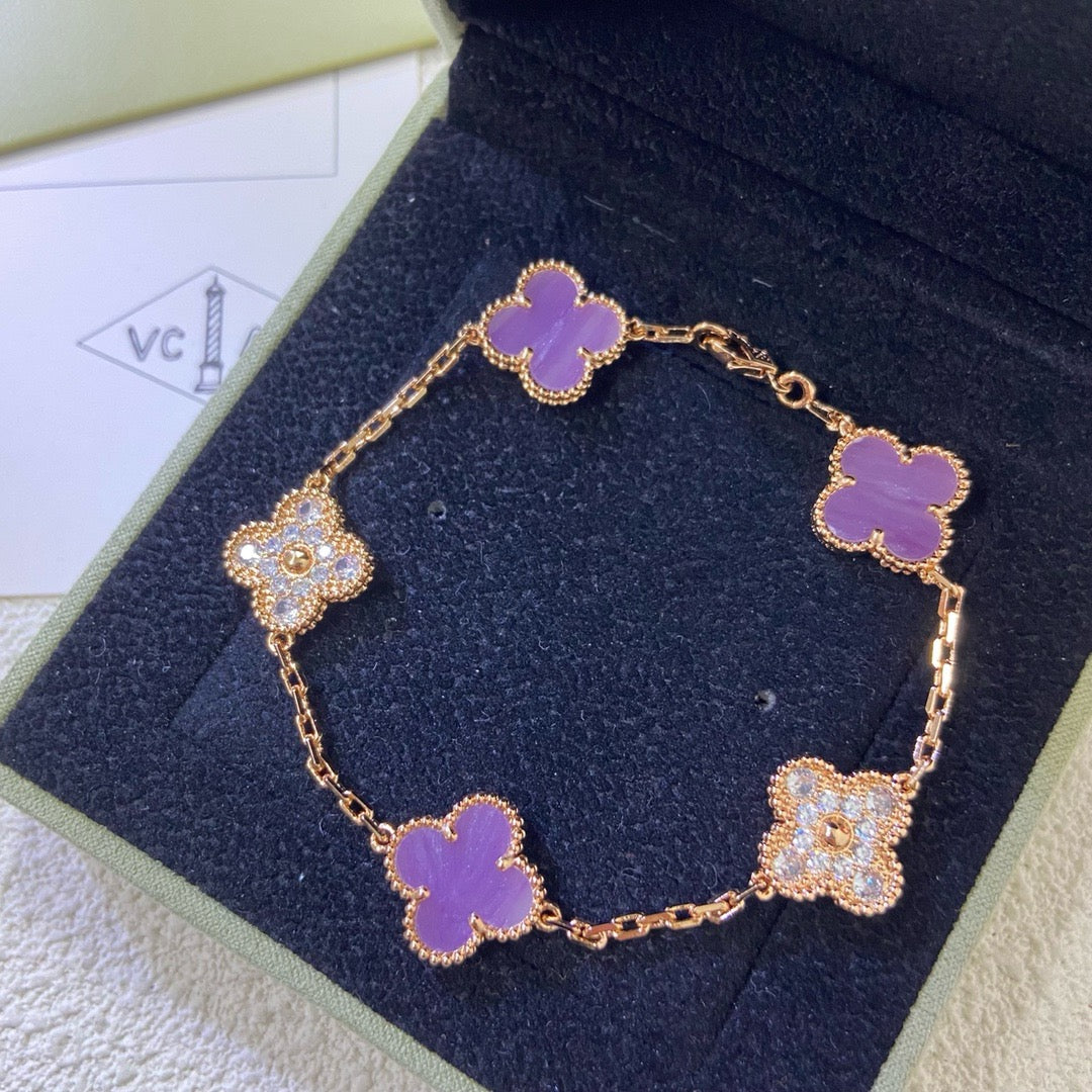 [Mystic Crown]CLOVER  5 MOTIFS  PURPLE VIOLET DIAMOND BRACELET-w