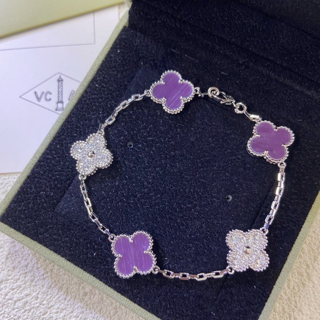 [Mystic Crown]CLOVER  5 MOTIFS  PURPLE VIOLET DIAMOND BRACELET-w