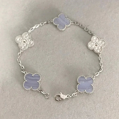 [Mystic Crown]CLOVER  5 MOTIF DIAMOND PURPLE CHALCEDONY BRACELET SILVER