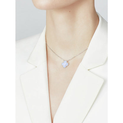 [Mystic Crown]CLOVER 15MM BLUE CHALCEDONY NECKLACE SILVER