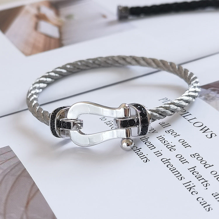 [Mystic Crown]FORCE LARGE HORSESHOE BLACK DIAMOND BRACELET SILVER