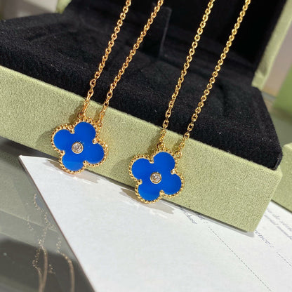 [Mystic Crown]CLOVER 15MM DIAMOND AND BLUE AGATE NECKLACE