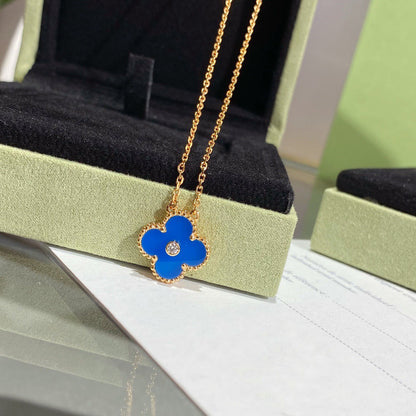 [Mystic Crown]CLOVER 15MM DIAMOND AND BLUE AGATE NECKLACE
