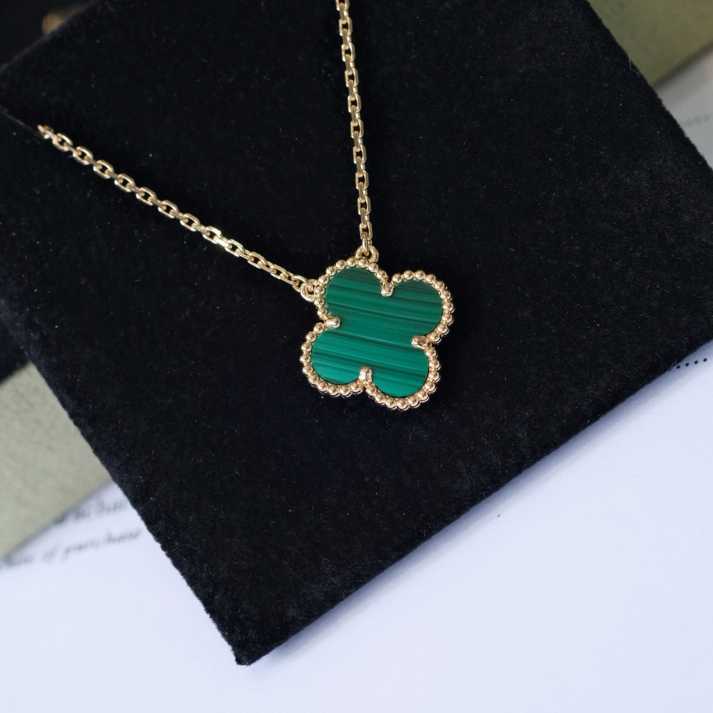 [Mystic Crown]CLOVER 15MM MALACHITE SINGLE FLOWER  NECKLACE