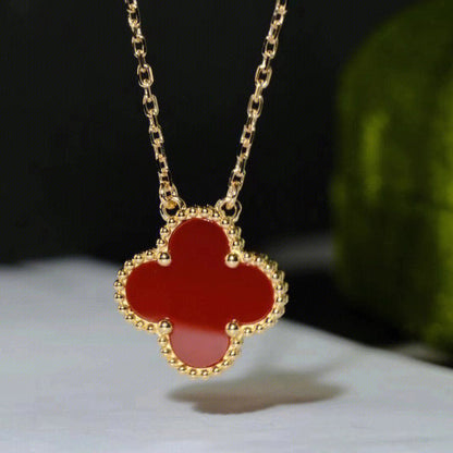 [Mystic Crown]CLOVER 15MM CARNELIAN SINGLE FLOWER NECKLACE