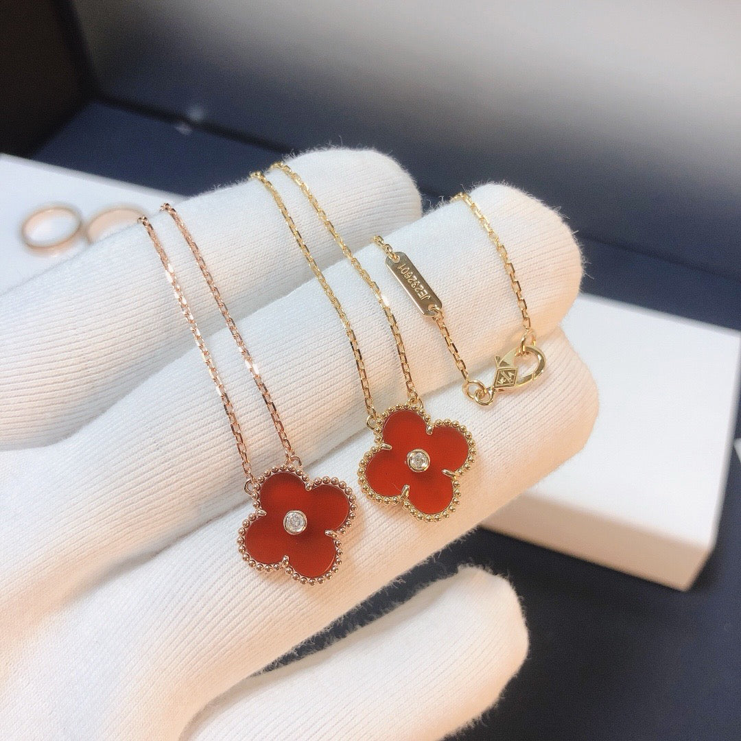 [Mystic Crown]CLOVER 15MM DIAMOND CARNELIAN NECKLACE