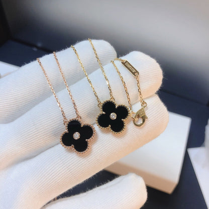 [Mystic Crown]CLOVER 15MM DIAMOND ONYX NECKLACE