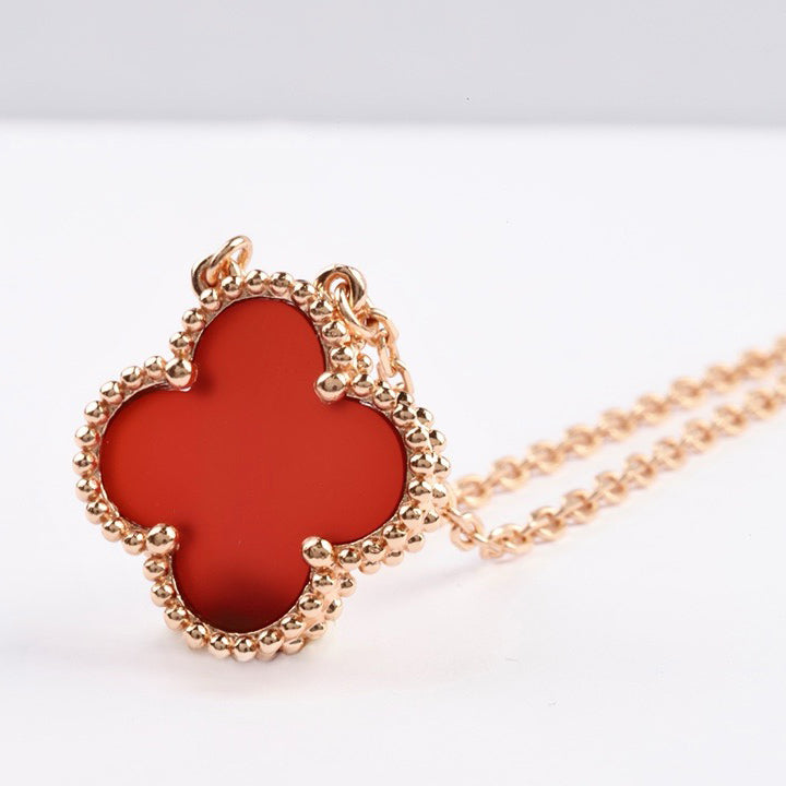 [Mystic Crown]CLOVER 15MM CARNELIAN SINGLE FLOWER NECKLACE