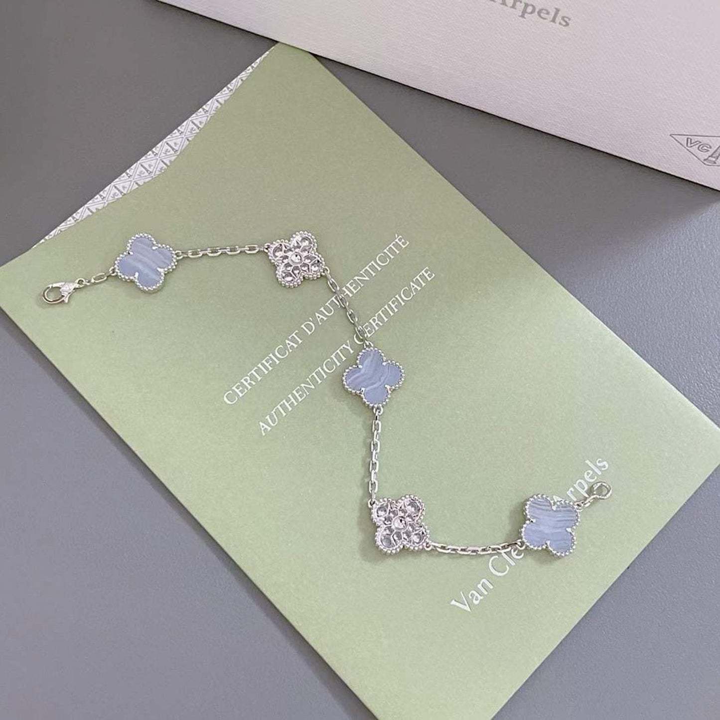 [Mystic Crown]CLOVER  5 MOTIF DIAMOND PURPLE CHALCEDONY BRACELET SILVER