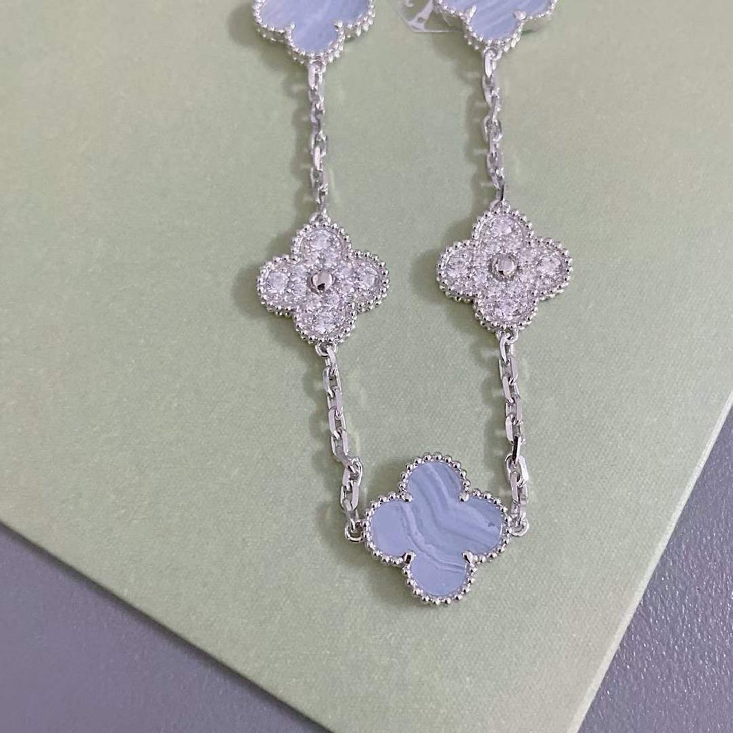 [Mystic Crown]CLOVER  5 MOTIF DIAMOND PURPLE CHALCEDONY BRACELET SILVER