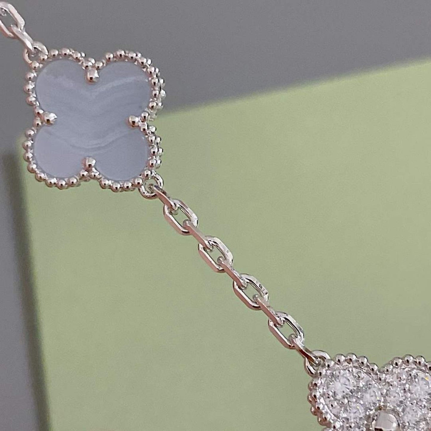 [Mystic Crown]CLOVER  5 MOTIF DIAMOND PURPLE CHALCEDONY BRACELET SILVER