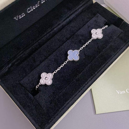 [Mystic Crown]CLOVER  5 MOTIF DIAMOND PURPLE CHALCEDONY BRACELET SILVER