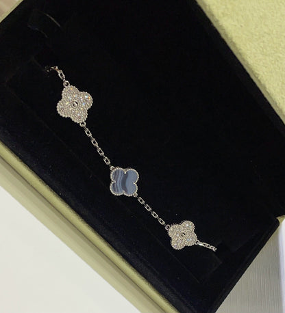 [Mystic Crown]CLOVER  5 MOTIF DIAMOND PURPLE CHALCEDONY BRACELET SILVER