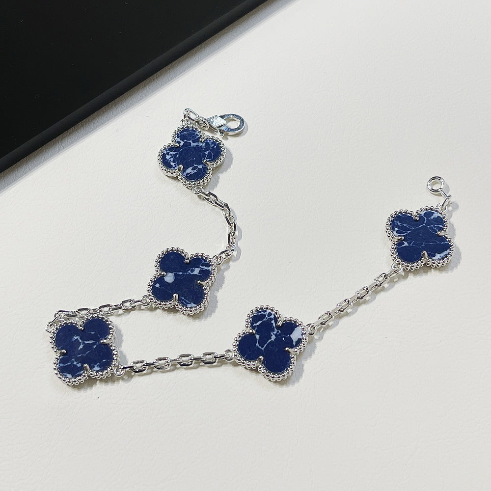 [Mystic Crown]CLOVER 5 MOTIF PIETERSITE SILVER BRACELET