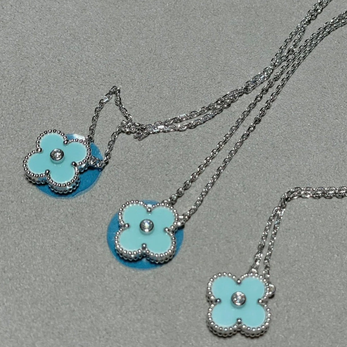 [Mystic Crown]CLOVER 1 DIAMOND LIGHT BLUE SILVER NECKLACE