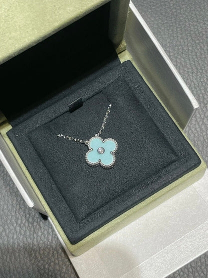 [Mystic Crown]CLOVER 1 DIAMOND LIGHT BLUE SILVER NECKLACE