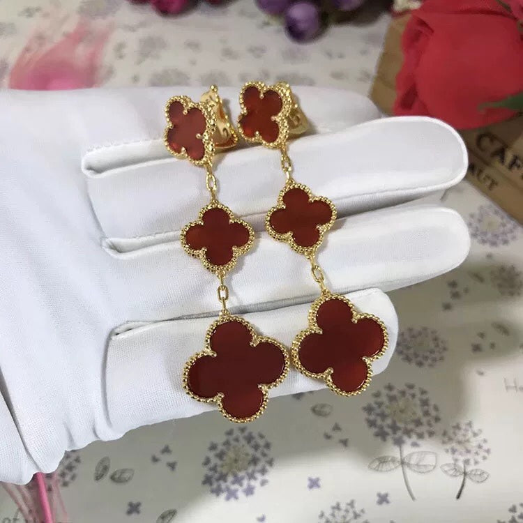 [Mystic Crown]CLOVER 3 MOTIF CARNELIAN DROP EARRINGS