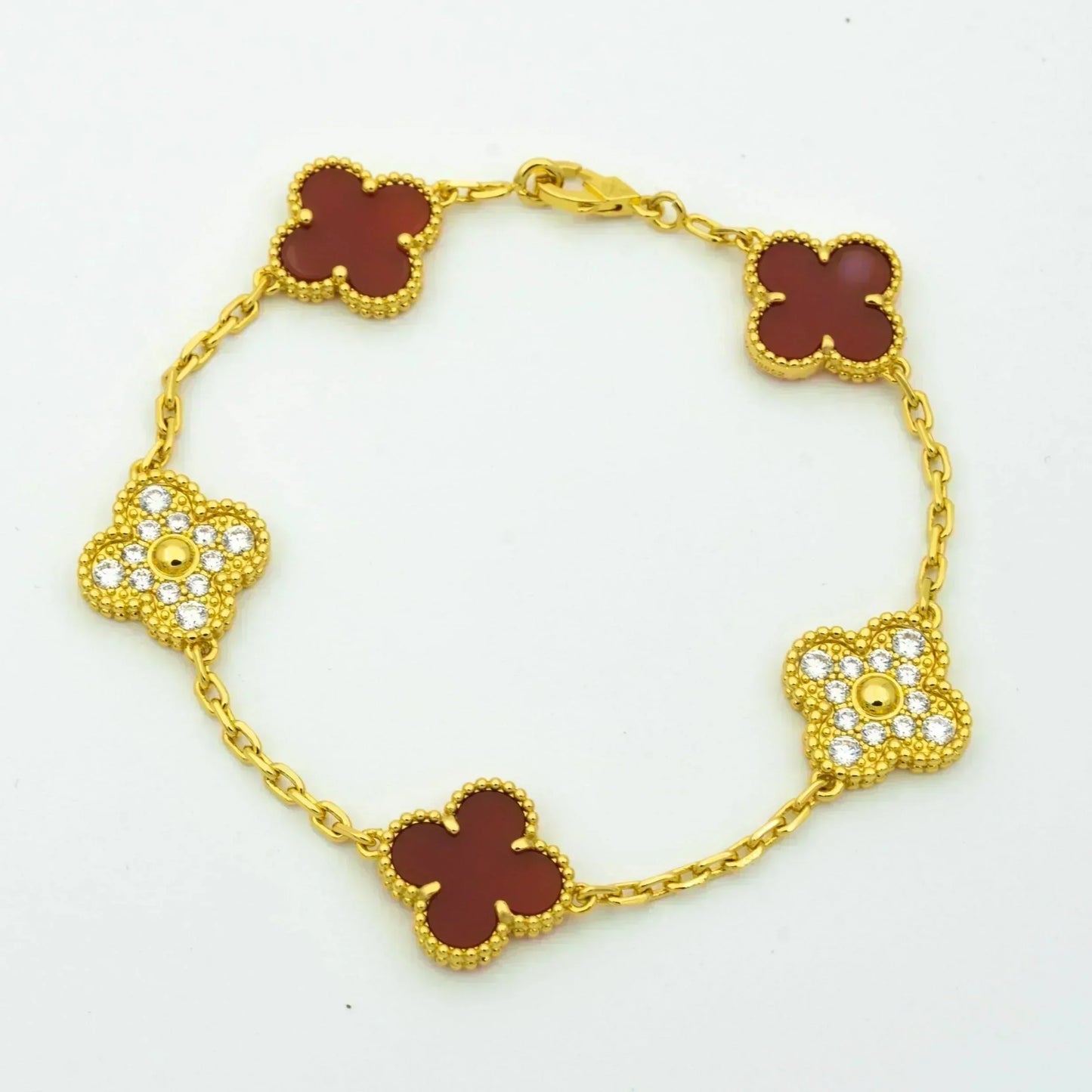 [Mystic Crown]CLOVER 5 MOTIFS CARNELIAN DIAMOND BRACELET