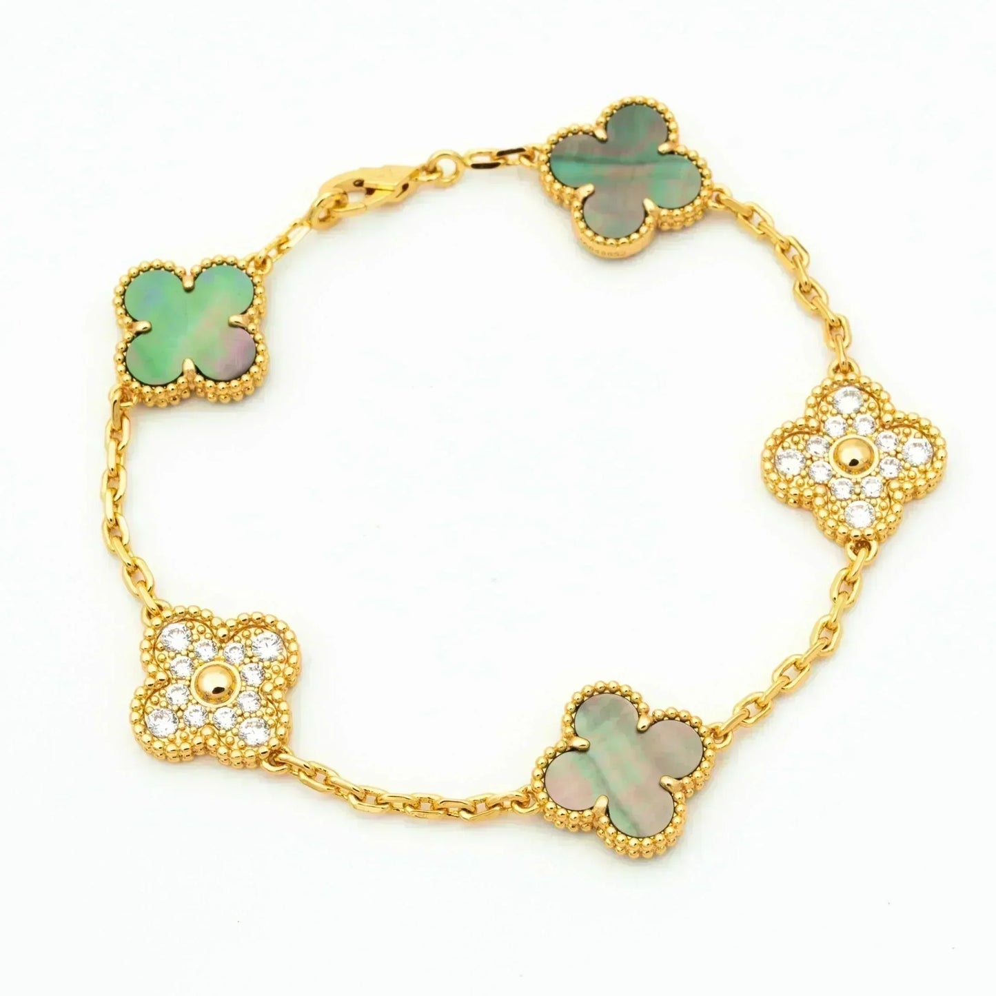 [Mystic Crown]CLOVER 5 MOTIF GRAY MOP DIAMOND BRACELET