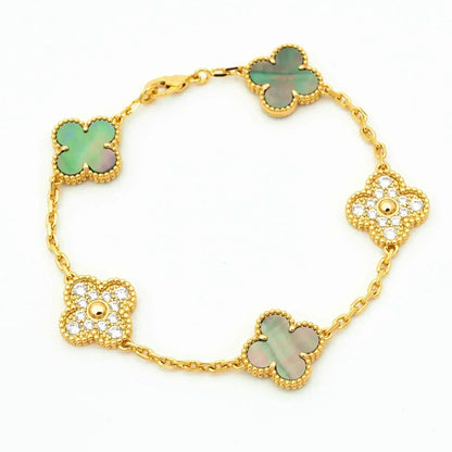 [Mystic Crown]CLOVER 5 MOTIF GRAY MOP DIAMOND BRACELET