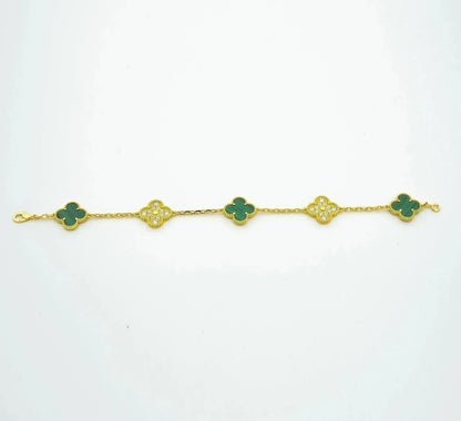 [Mystic Crown]CLOVER  5 MOTIF MALACHITE DIAMOND BRACELET