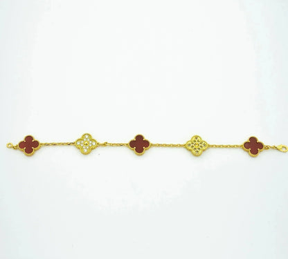 [Mystic Crown]CLOVER 5 MOTIFS CARNELIAN DIAMOND BRACELET