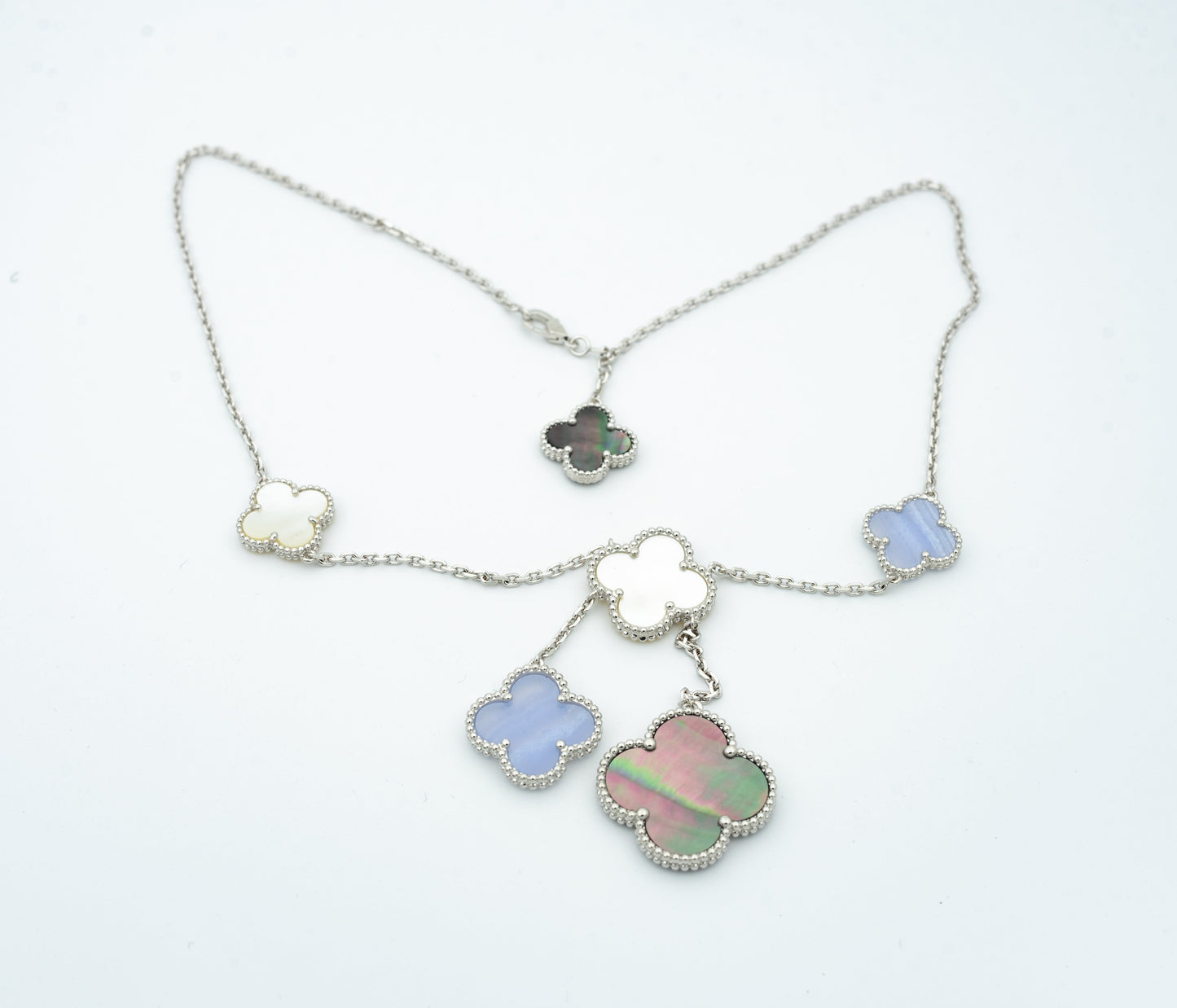 [Mystic Crown]CLOVER MOP CHALCEDONY NECKLACE SILVER 6 MOTIF