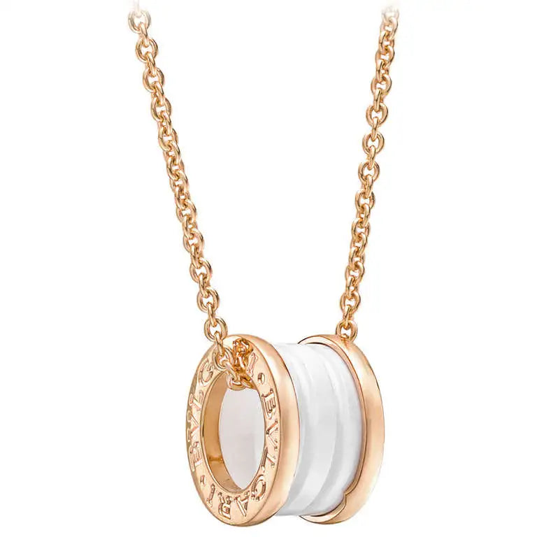 [Mystic Crown]ZERO 1 WHITE CERAMIC PINK GOLD DIAMOND NECKLACE