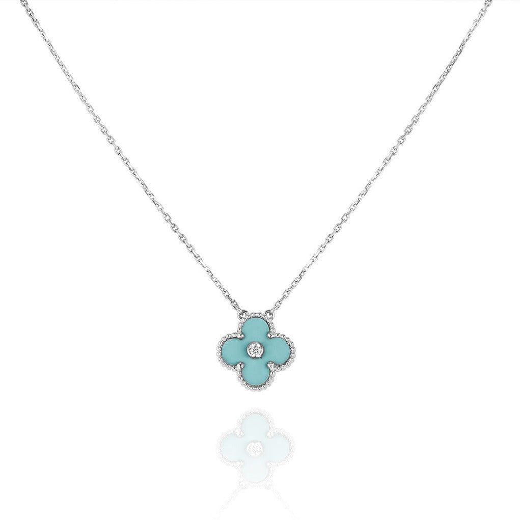 [Mystic Crown]CLOVER 1 DIAMOND LIGHT BLUE SILVER NECKLACE