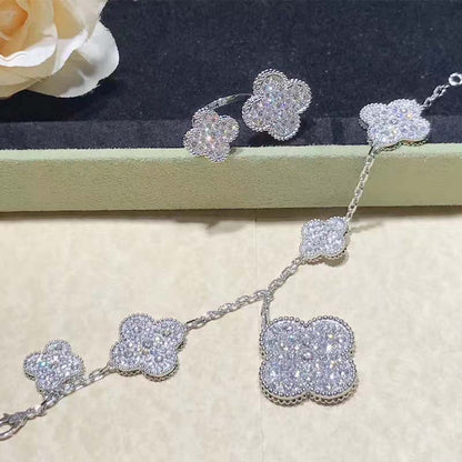 [Mystic Crown]CLOVER 6 MOTIFS SILVER DIAMOND BRACELET