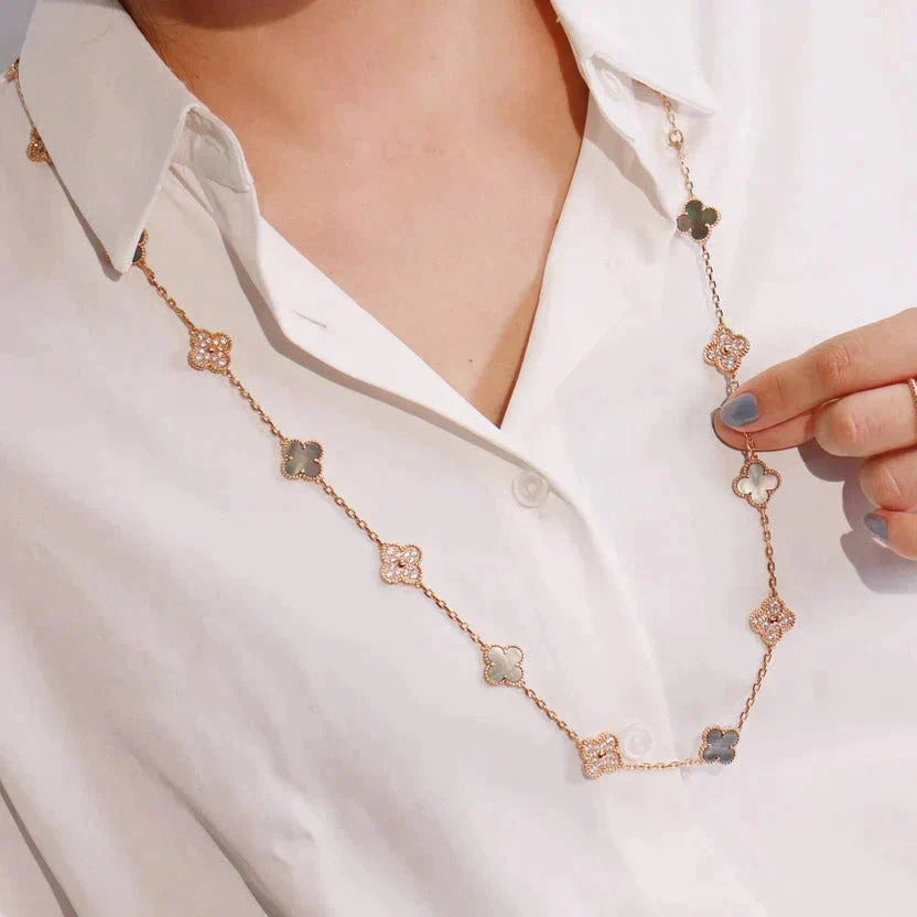[Mystic Crown]CLOVER 20 MOTIFS DARK MOP DIAMOND  NECKLACE