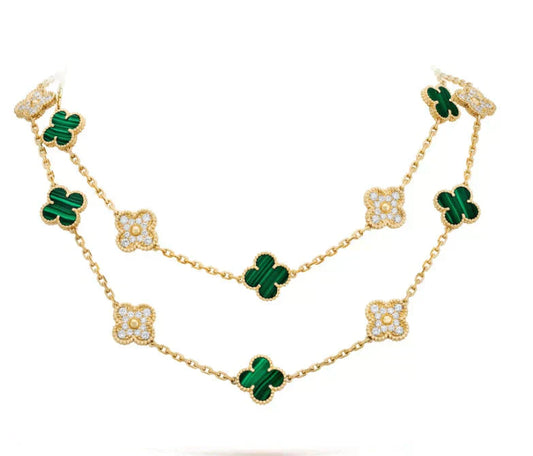 [Mystic Crown]CLOVER 20 MOTIFS MALACHITE DIAMOND NECKLACE