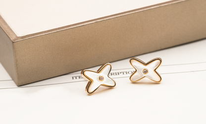 [Mystic Crown]JEUX DE WHITE MOP ROSE GOLD DIAMOND EARRINGS