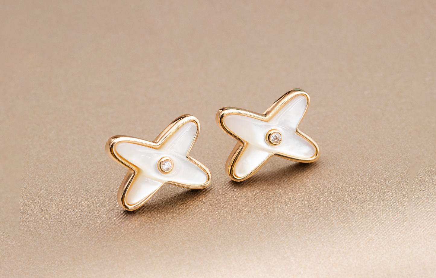 [Mystic Crown]JEUX DE WHITE MOP ROSE GOLD DIAMOND EARRINGS
