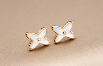 [Mystic Crown]JEUX DE WHITE MOP ROSE GOLD DIAMOND EARRINGS