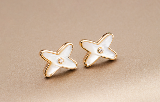 [Mystic Crown]JEUX DE WHITE MOP PINK GOLD DIAMOND EARRINGS