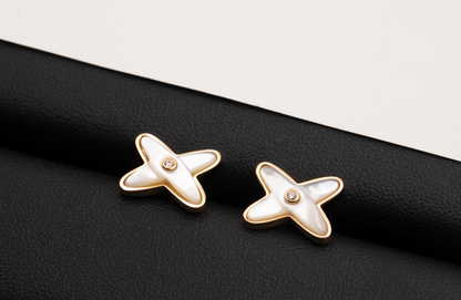 [Mystic Crown]JEUX DE WHITE MOP ROSE GOLD DIAMOND EARRINGS
