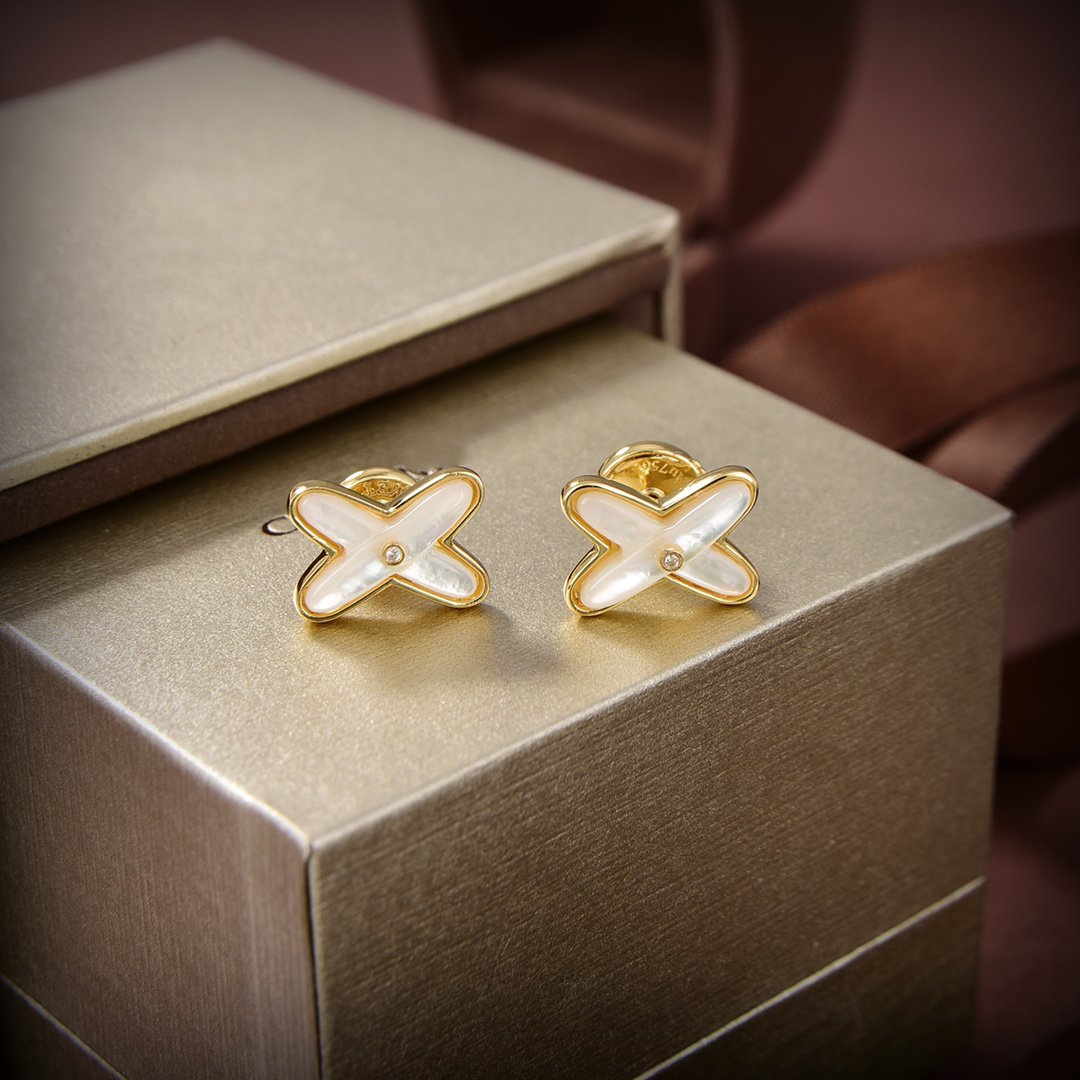 [Mystic Crown]JEUX DE WHITE MOP GOLD DIAMOND EARRINGS