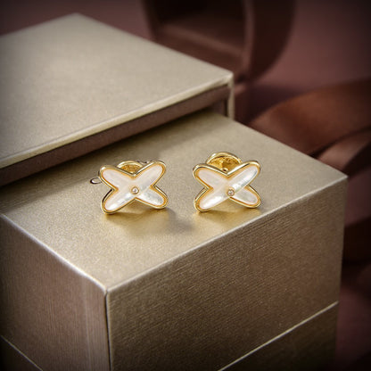 [Mystic Crown]JEUX DE WHITE MOP GOLD DIAMOND EARRINGS