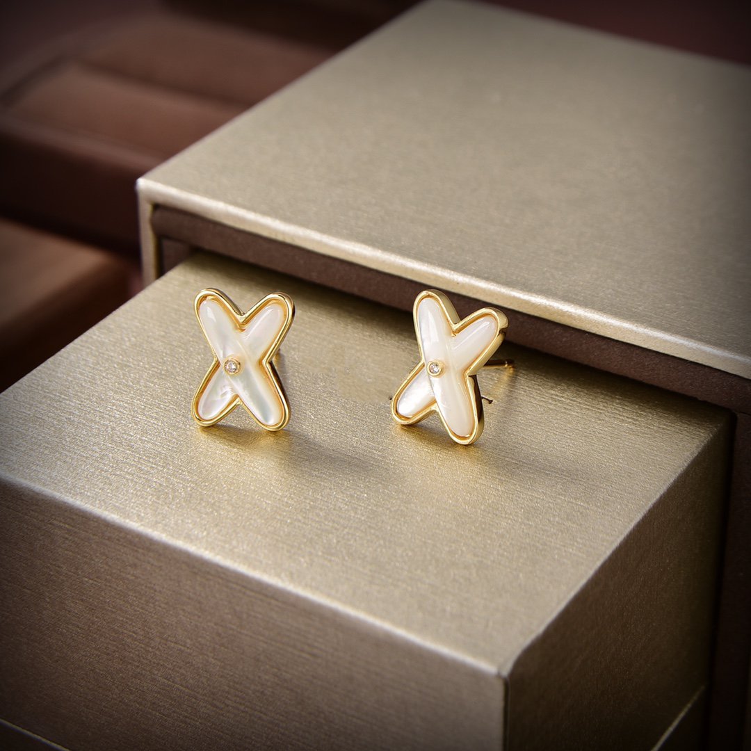 [Mystic Crown]JEUX DE WHITE MOP GOLD DIAMOND EARRINGS
