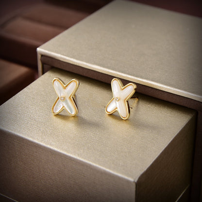 [Mystic Crown]JEUX DE WHITE MOP GOLD DIAMOND EARRINGS